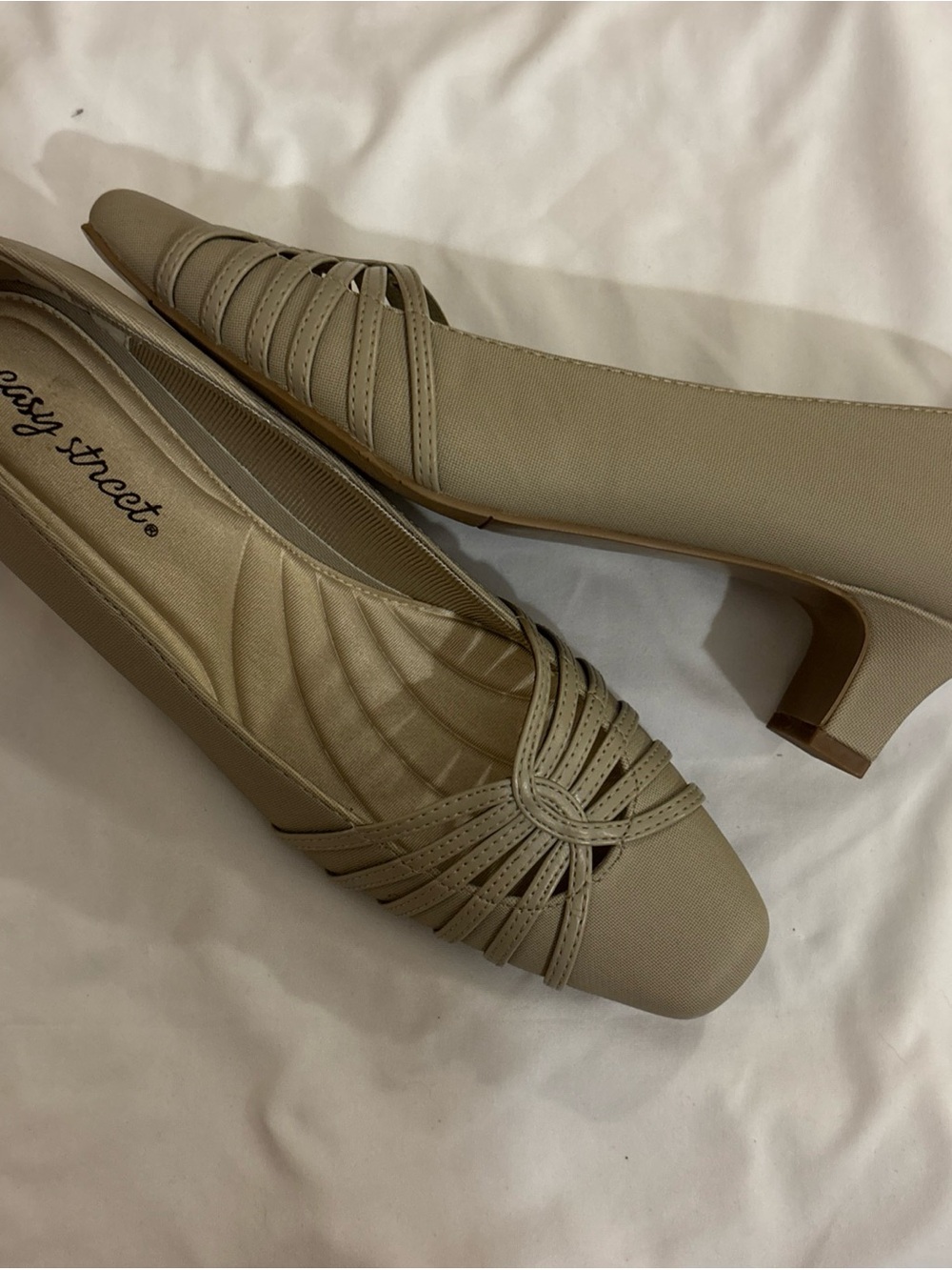 easy street Taupe Strappy Low Heel Pumps